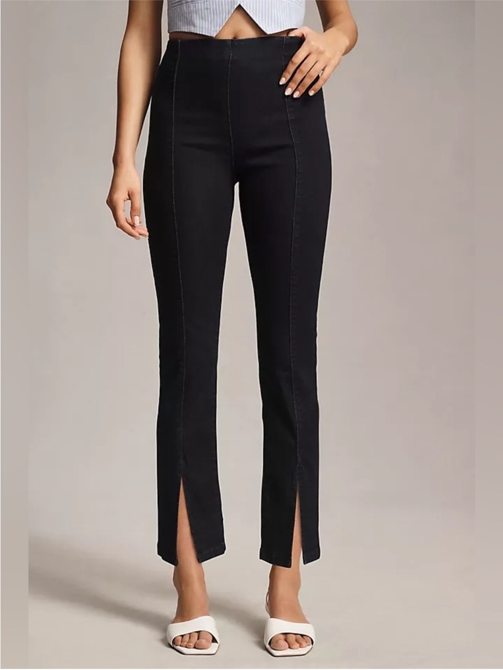 Maeve Anthropologie Black Split-Front Pull-On Pants Large Petite